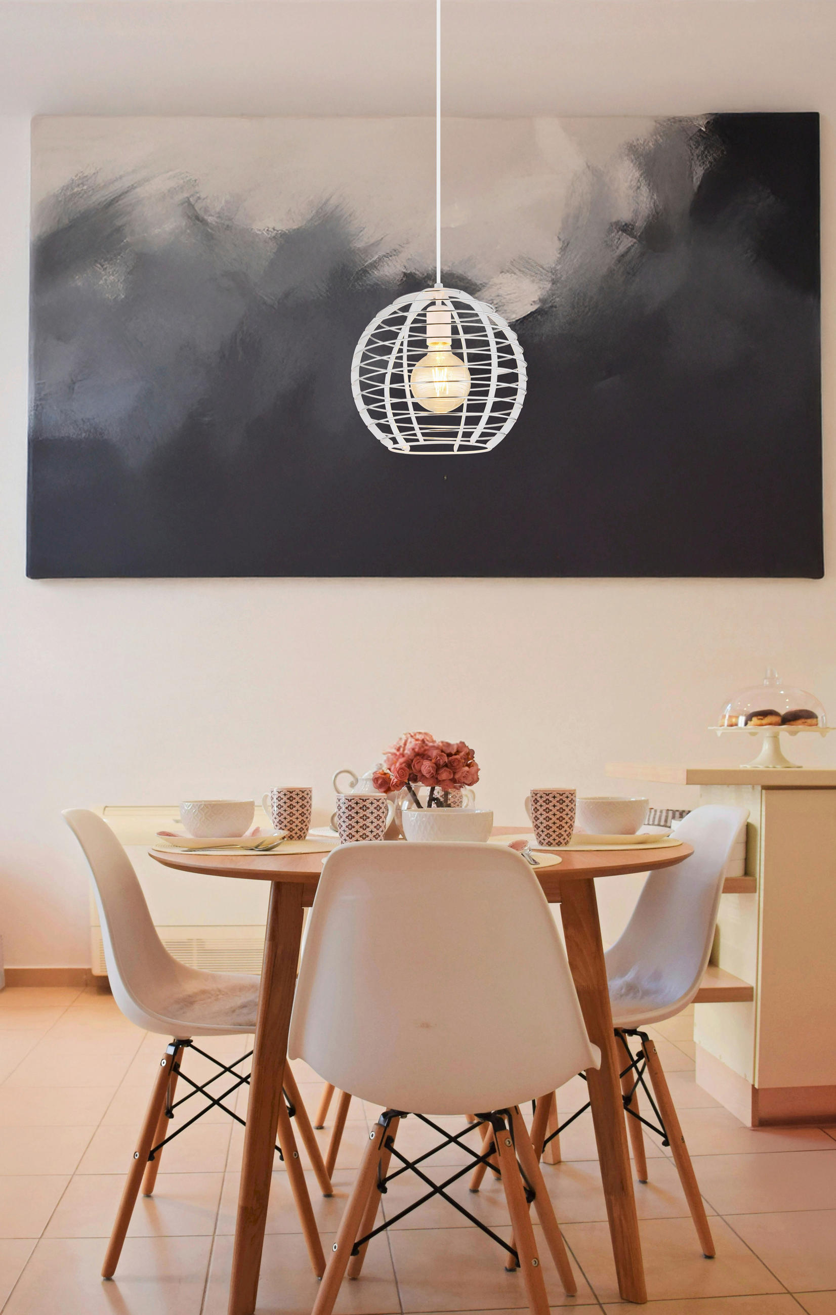 HÄNGELEUCHTE 28/120 cm  - Chromfarben/Weiß, Basics, Kunststoff/Metall (28/120cm) - Globo
