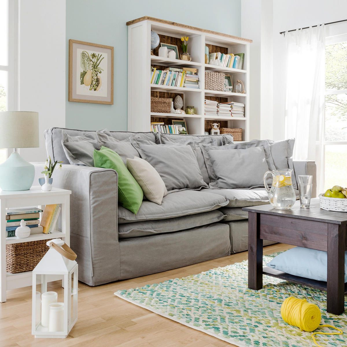 3-SITZER-SOFA Webstoff Hellgrau  - Hellgrau/Schwarz, Design, Kunststoff/Textil (238/90/119cm) - P & B