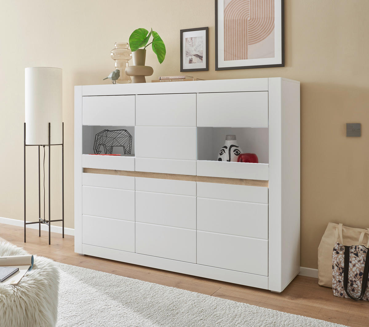HIGHBOARD , 165/132/42 cm,  - Eichefarben/Silberfarben, Design, Holzwerkstoff/Kunststoff (165/132/42cm) - MID.YOU