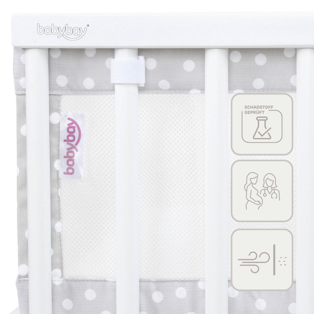 NESTCHEN babybay Nestchen 3D Mesh  - Hellgrau, Basics, Naturmaterialien (149/24/2cm) - Tobi