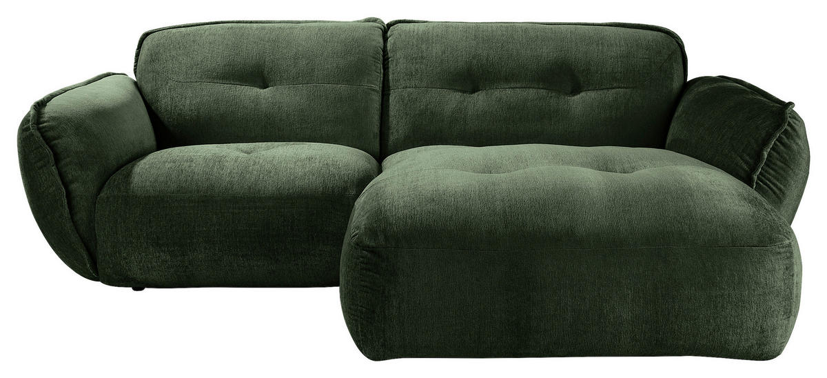 ECKSOFA BE FLUFFY Dunkelgrün Chenille  - Dunkelgrün/Schwarz, MODERN, Kunststoff/Textil (269/184cm) - Trendmanufaktur