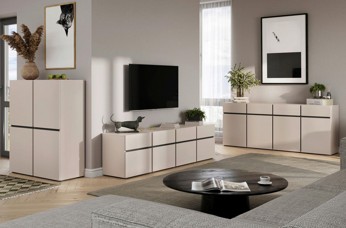 SIDEBOARD  200/79,6/39,8 cm 4 Schublade(n)  - Kaschmir/Schwarz, Design, Holzwerkstoff/Kunststoff (200/79,6/39,8cm) - Xora