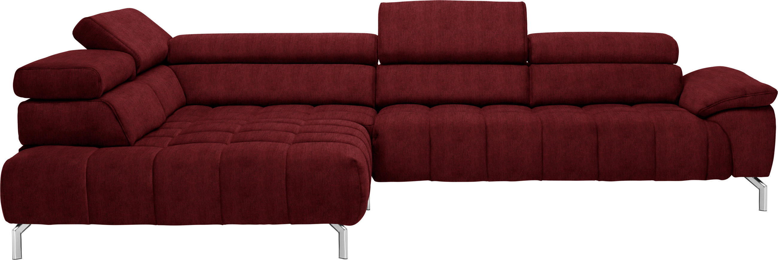 ECKSOFA Rot, Bordeaux Chenille  - Chromfarben/Bordeaux, Design, Textil/Metall (222/323cm) - Beldomo Style