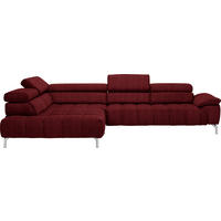 ECKSOFA in Chenille Rot, Bordeaux  - Chromfarben/Bordeaux, Design, Textil/Metall (222/323cm) - Beldomo Style