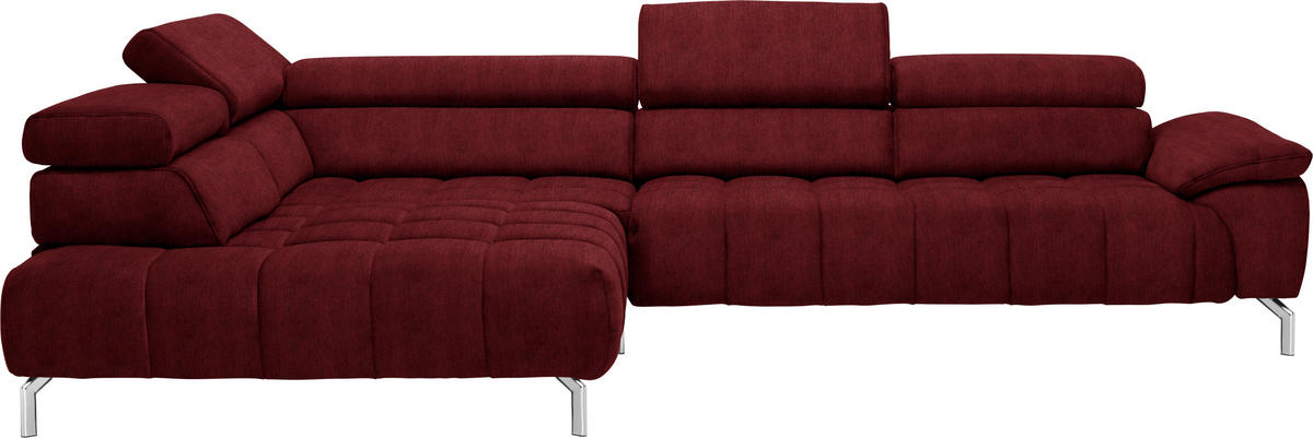 ECKSOFA in Chenille Rot, Bordeaux  - Chromfarben/Bordeaux, Design, Textil/Metall (222/323cm) - Beldomo Style