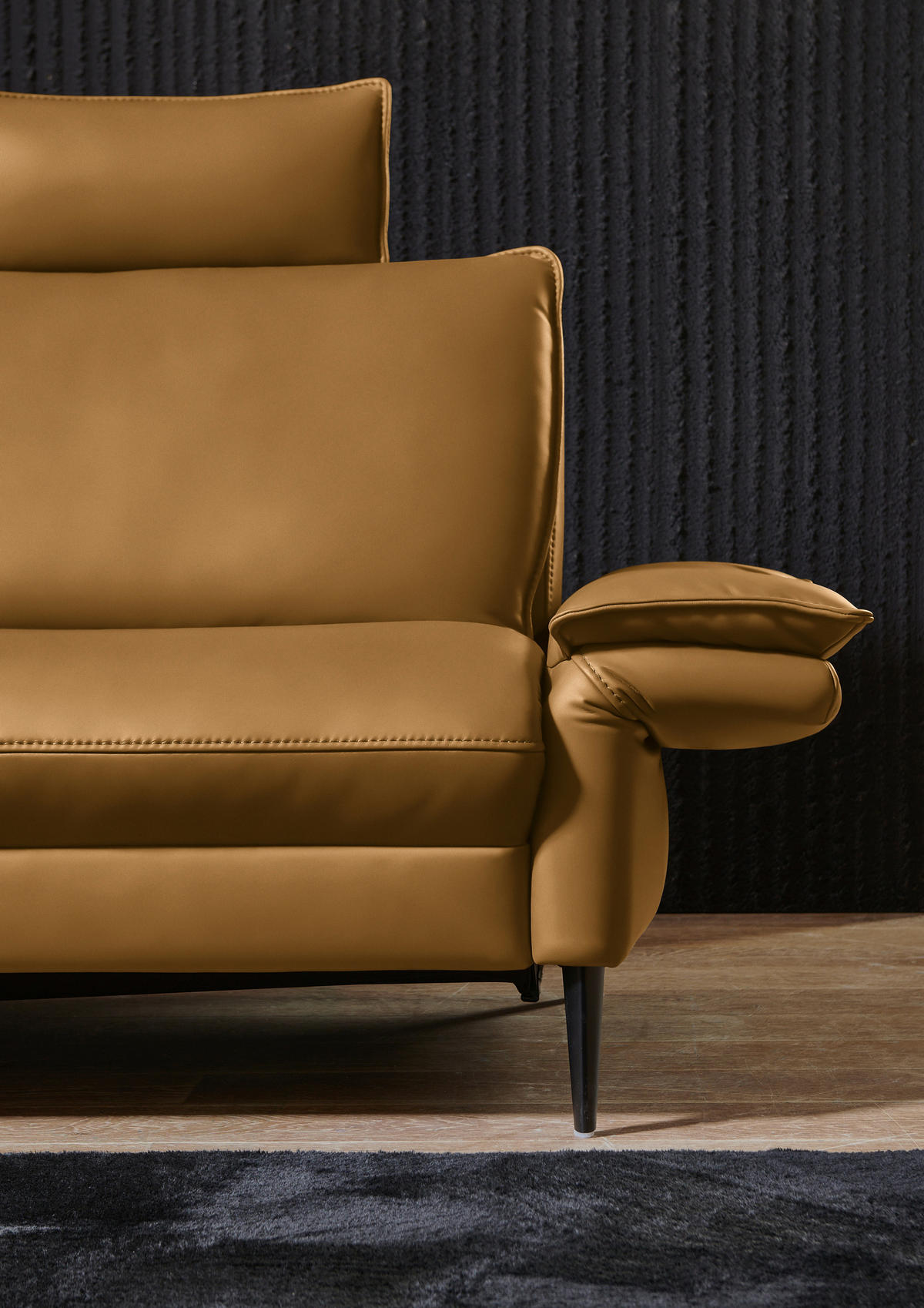 ECKSOFA in Echtleder Currygelb  - Currygelb/Schwarz, Design, Leder/Metall (172/334cm) - Valdera