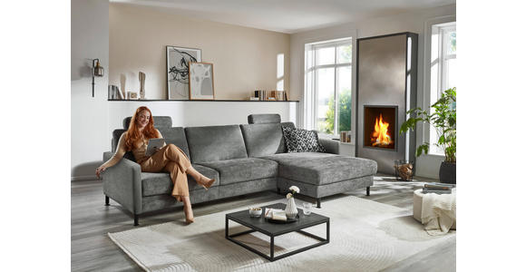 ECKSOFA in Chenille, Flachgewebe Dunkelgrau 316/175 cm - Dunkelgrau/Schwarz, Design, Textil/Metall (316/175cm) - Dieter Knoll
