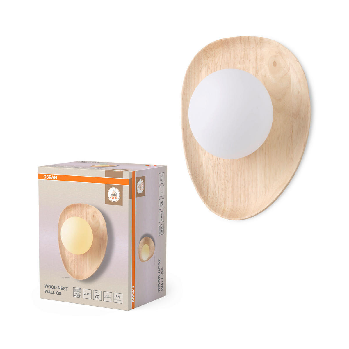 WANDLEUCHTE 20/13,5/26 cm   - Naturfarben, Basics, Glas/Holz (20/13,5/26cm) - Osram