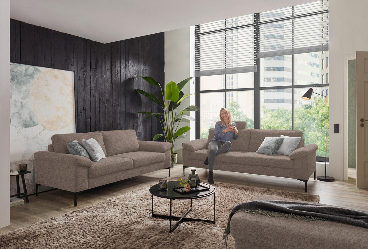 2,5-SITZER in Flachgewebe Taupe  - Taupe/Schwarz, Design, Textil/Metall (206/86/97cm) - Pure Home Lifestyle