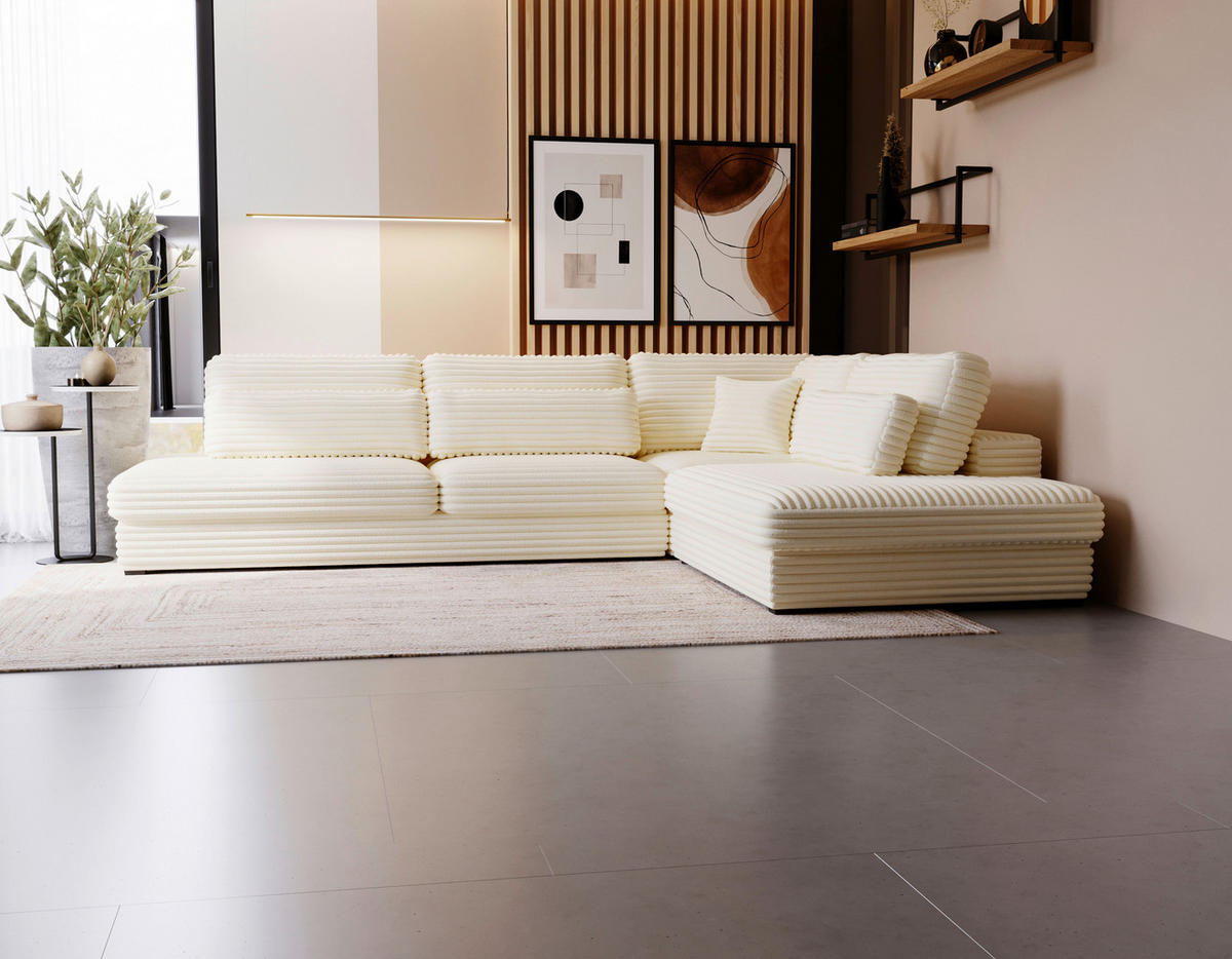 ECKSOFA Beige Cord, Plüsch Zierkissen, Rückenkissen, Nierenkissen  - Beige/Schwarz, Design, Kunststoff/Textil (332/244cm) - Livetastic