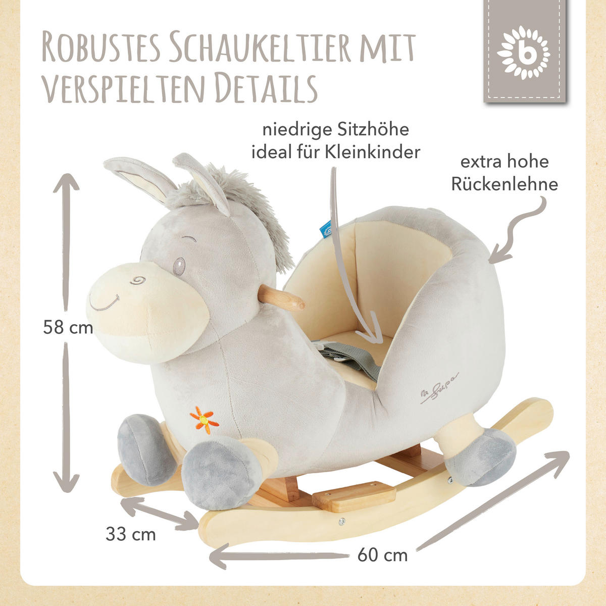 SCHAUKELTIER ESEL FIPS - Naturfarben/Grau, KONVENTIONELL, Holz/Textil (60/33/48cm)