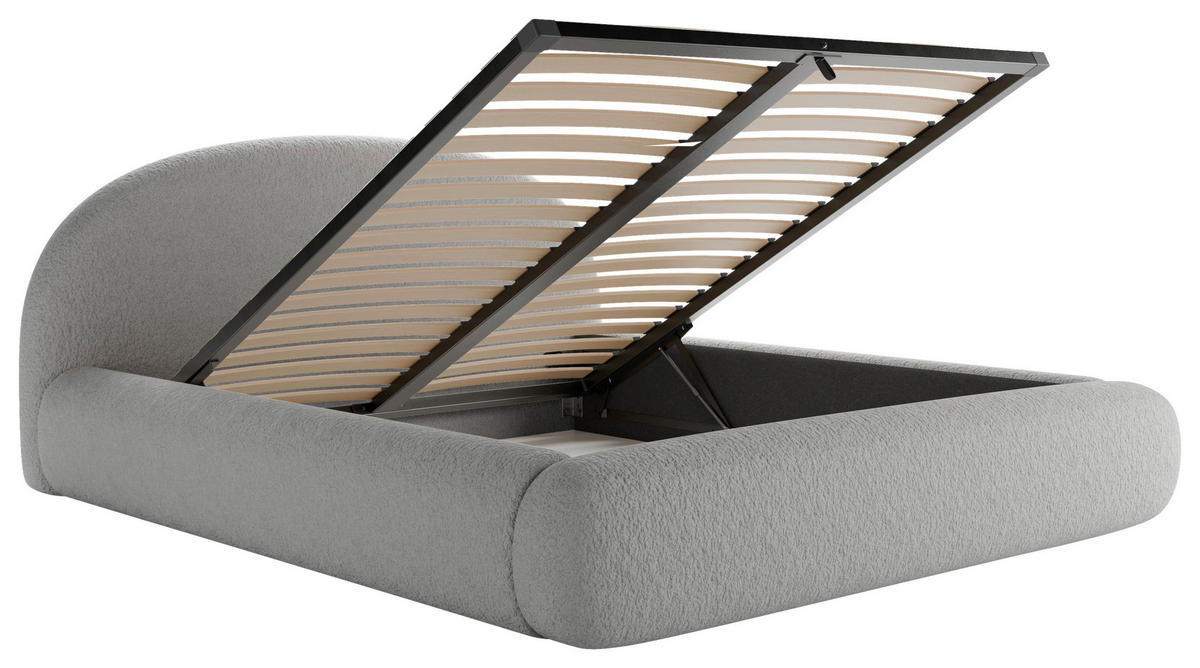 POLSTERBETT 140/200 cm,  in Hellgrau, gepolstertes Kopfteil, Lattenrost, Bettkasten,  - Hellgrau/Schwarz, Design, Holz/Textil (140/200cm) - Chameo
