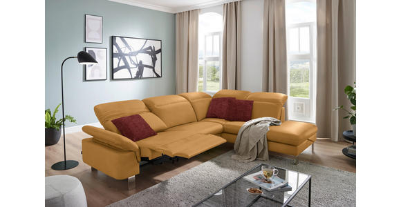 ECKSOFA in Echtleder Senfgelb 309/233 cm - Edelstahlfarben/Senfgelb, Design, Leder/Metall (309/233cm) - Dieter Knoll