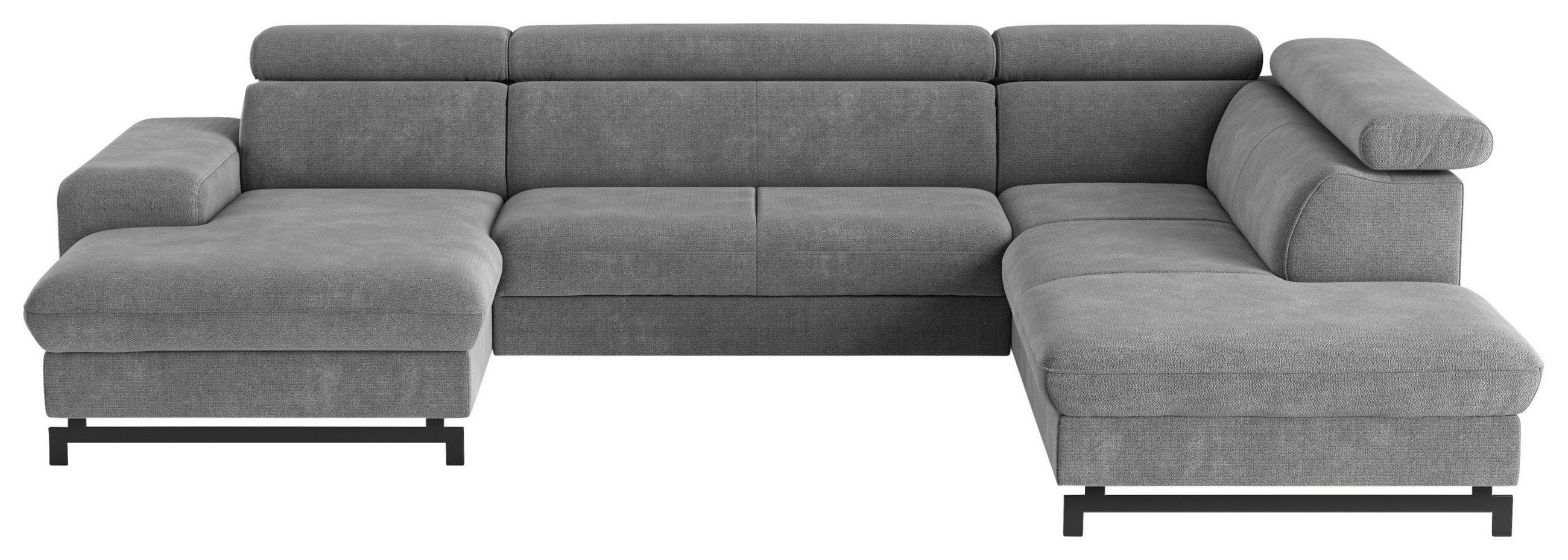 WOHNLANDSCHAFT Grau Chenille  - Schwarz/Grau, Textil/Metall (165/328/215cm) - MID.YOU