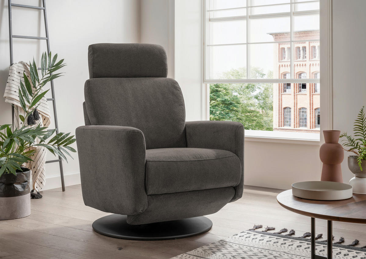RELAXSESSEL in Textil Graubraun  - Graubraun/Schwarz, Modern, Textil/Metall (77/105/87-154cm) - Livetastic