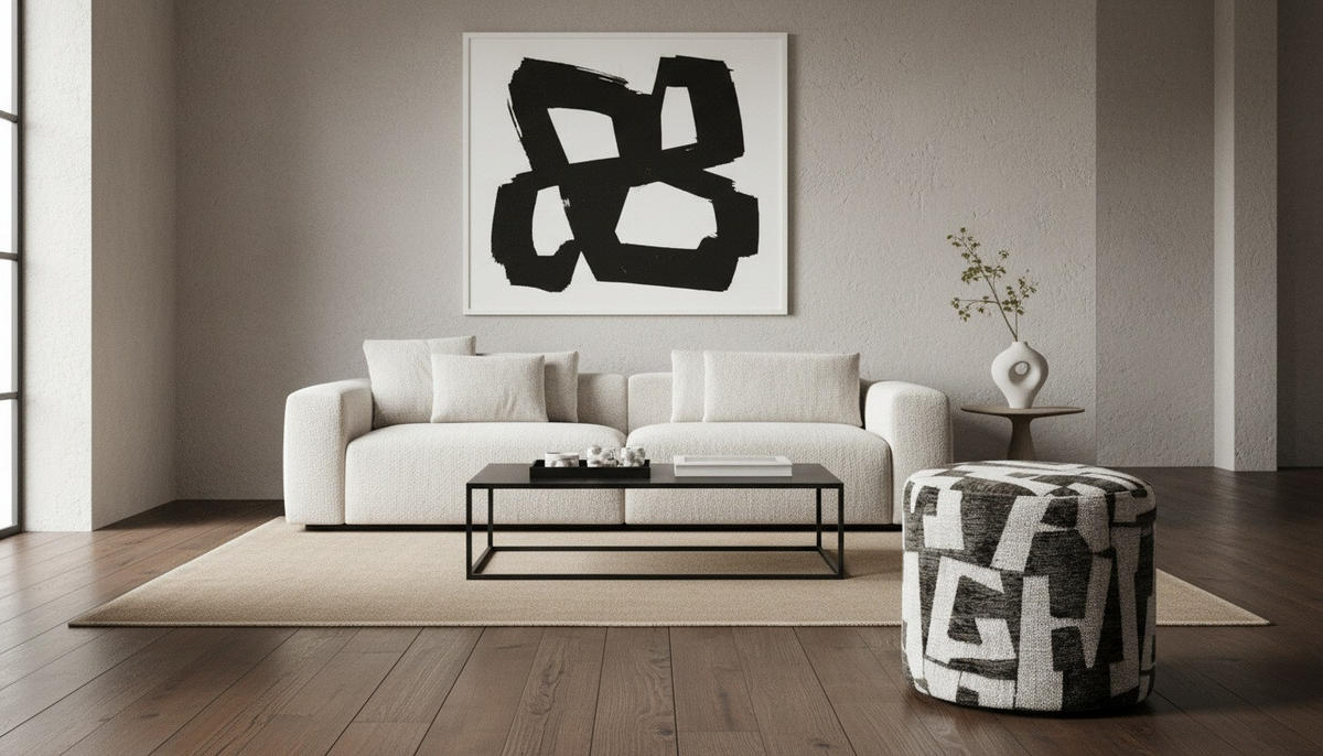 HOCKER Jacquard Weiß, Dunkelgrau  - Dunkelgrau/Weiß, LIFESTYLE, Textil (45/40/45cm) - Xora