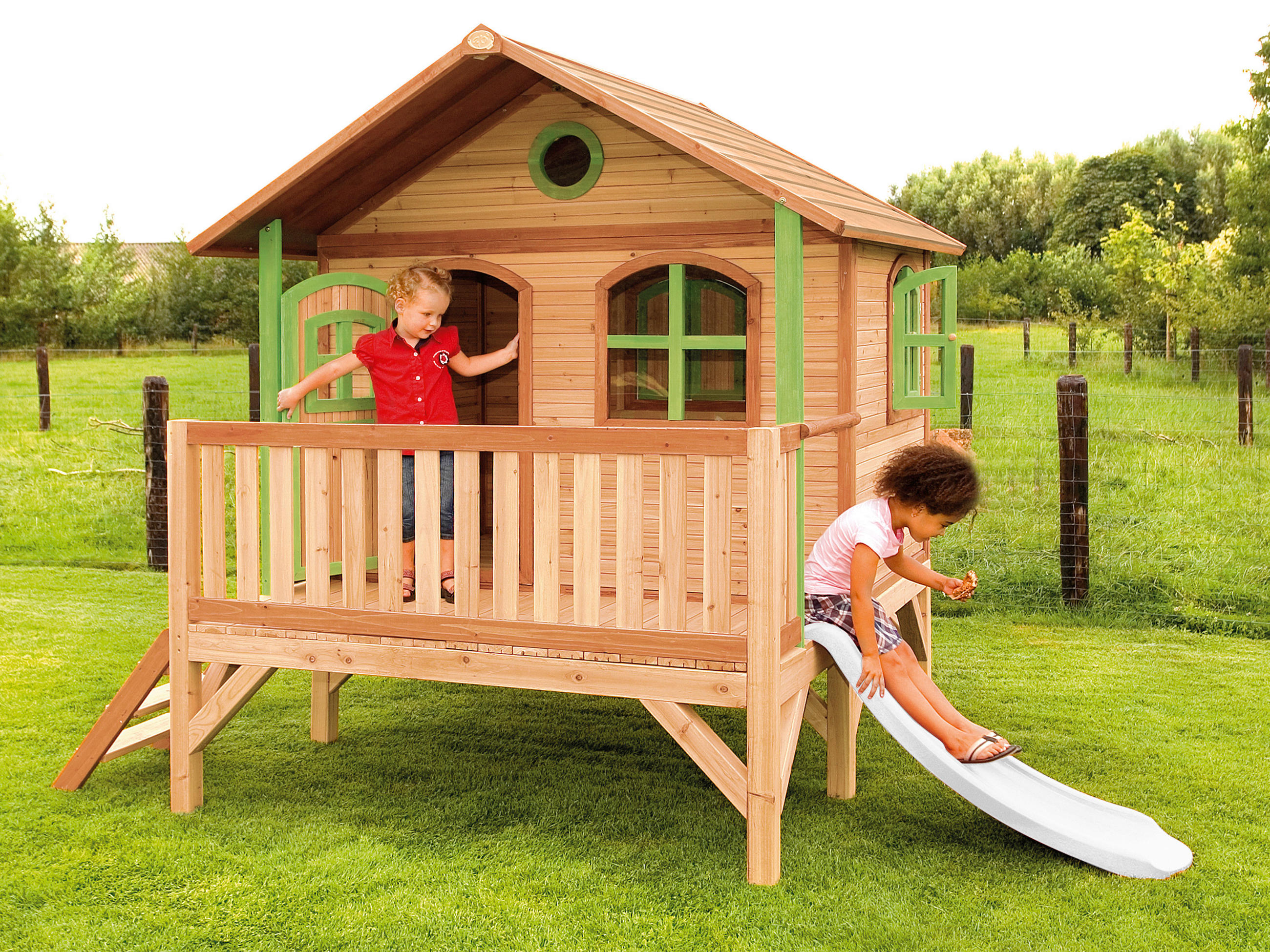 SPIELHAUS 349/233/212 cm  - Rot/Braun, KONVENTIONELL, Holz/Kunststoff (349/233/212cm) - Ambia Garden
