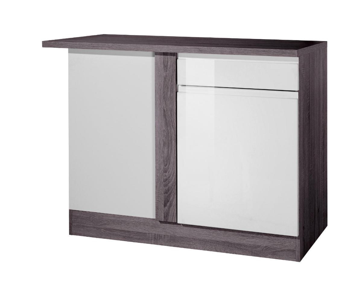 ECKUNTERSCHRANK 110/85/60 cm  in Grau, Weiß Hochglanz  - Weiß Hochglanz/Grau, Basics, Holzwerkstoff (110/85/60cm) - Held