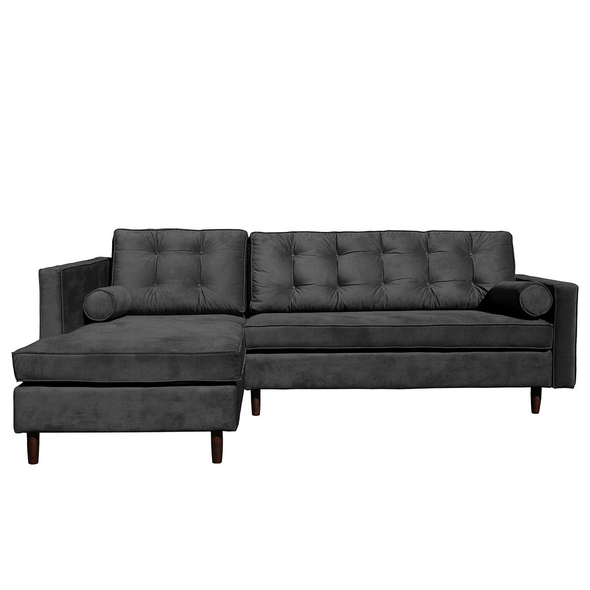 ECKSOFA VANCOUVER in Mikrofaser Schwarz Zierkissen, Rückenkissen  169/240 cm  - Schwarz/Braun, Design, Holz/Textil (169/240cm) - P & B