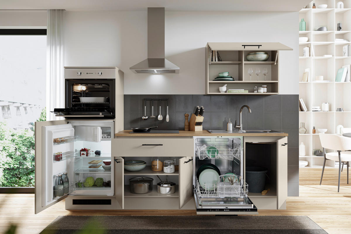 KÜCHENBLOCK 260 cm   in Grau  - Eichefarben/Schwarz, Basics, Holzwerkstoff/Metall (260cm) - MID.YOU