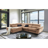 ECKSOFA SONO in Lederlook Hellbraun Armteilverstellung, Kopfteilverstellung  210/265 cm  - Hellbraun/Schwarz, Design, Textil/Metall (210/265cm) - Livetastic