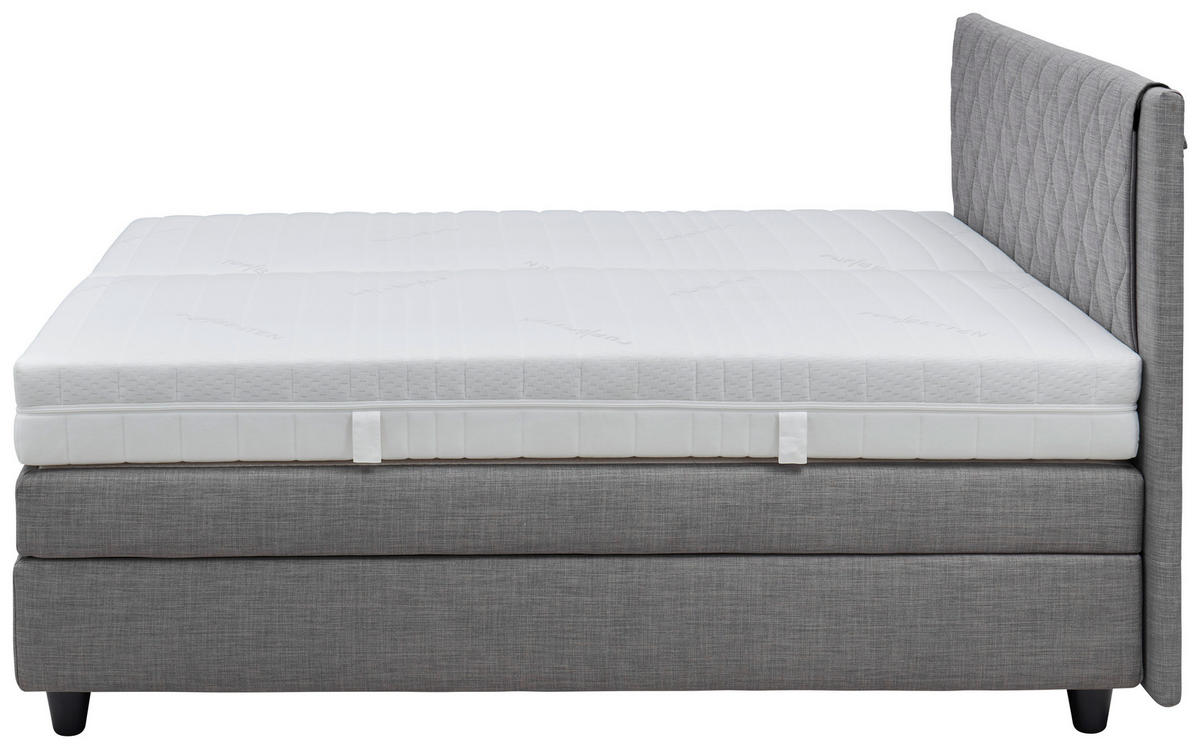 BOXSPRINGBETT 180/200 cm,  in Grau, Matratze, gepolstertes Kopfteil, H2 + H3 = mittel + fest  - Schwarz/Grau, Design, Holzwerkstoff/Textil (180/200cm) - RUF Betten