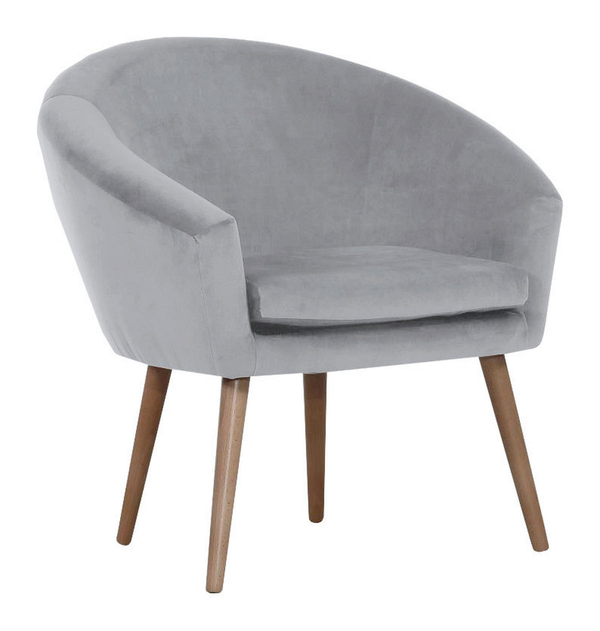 SESSEL Samt Hellgrau    - Hellgrau/Naturfarben, Design, Holz/Textil (73/73/66cm) - Carryhome