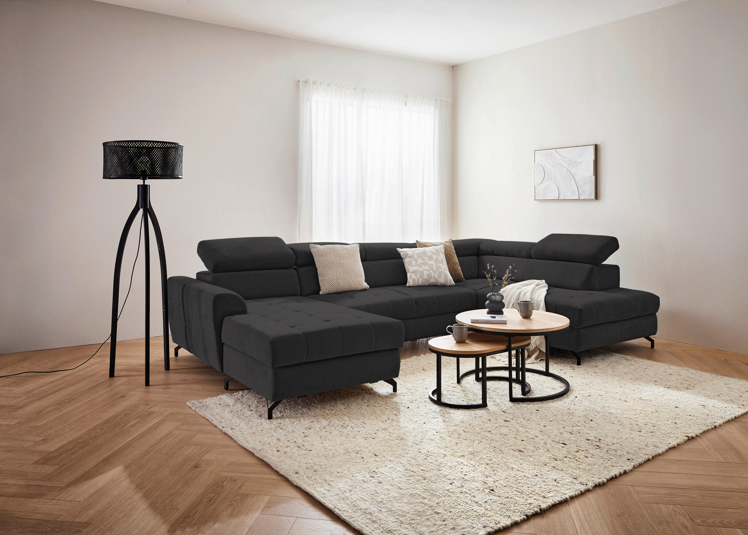 WOHNLANDSCHAFT Anthrazit Struktur  - Anthrazit/Schwarz, Design, Textil/Metall (177/327/203cm) - Stylife