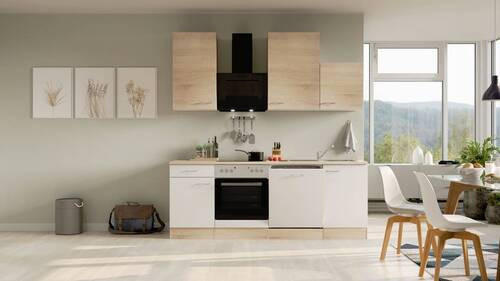 KÜCHENBLOCK 220 cm in Weiß, Sonoma Eiche - Alufarben/Weiß, MODERN, Holzwerkstoff/Kunststoff (220cm) - FlexWell