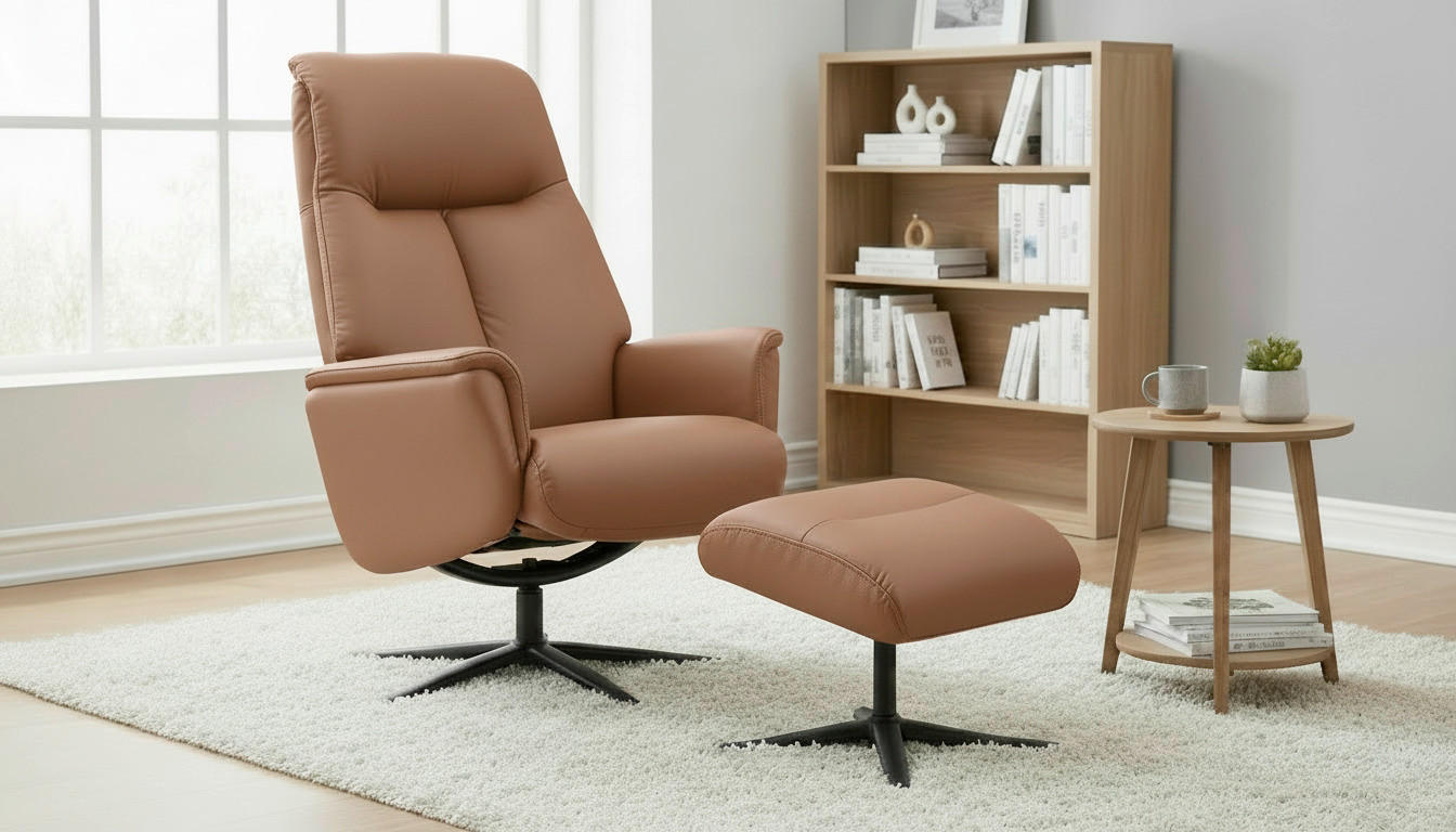 RELAXSESSELSET RELAVO Lederlook Echtleder Hocker    - Schwarz/Braun, Design, Leder/Textil (72/109/86/111/81cm) - Livetastic
