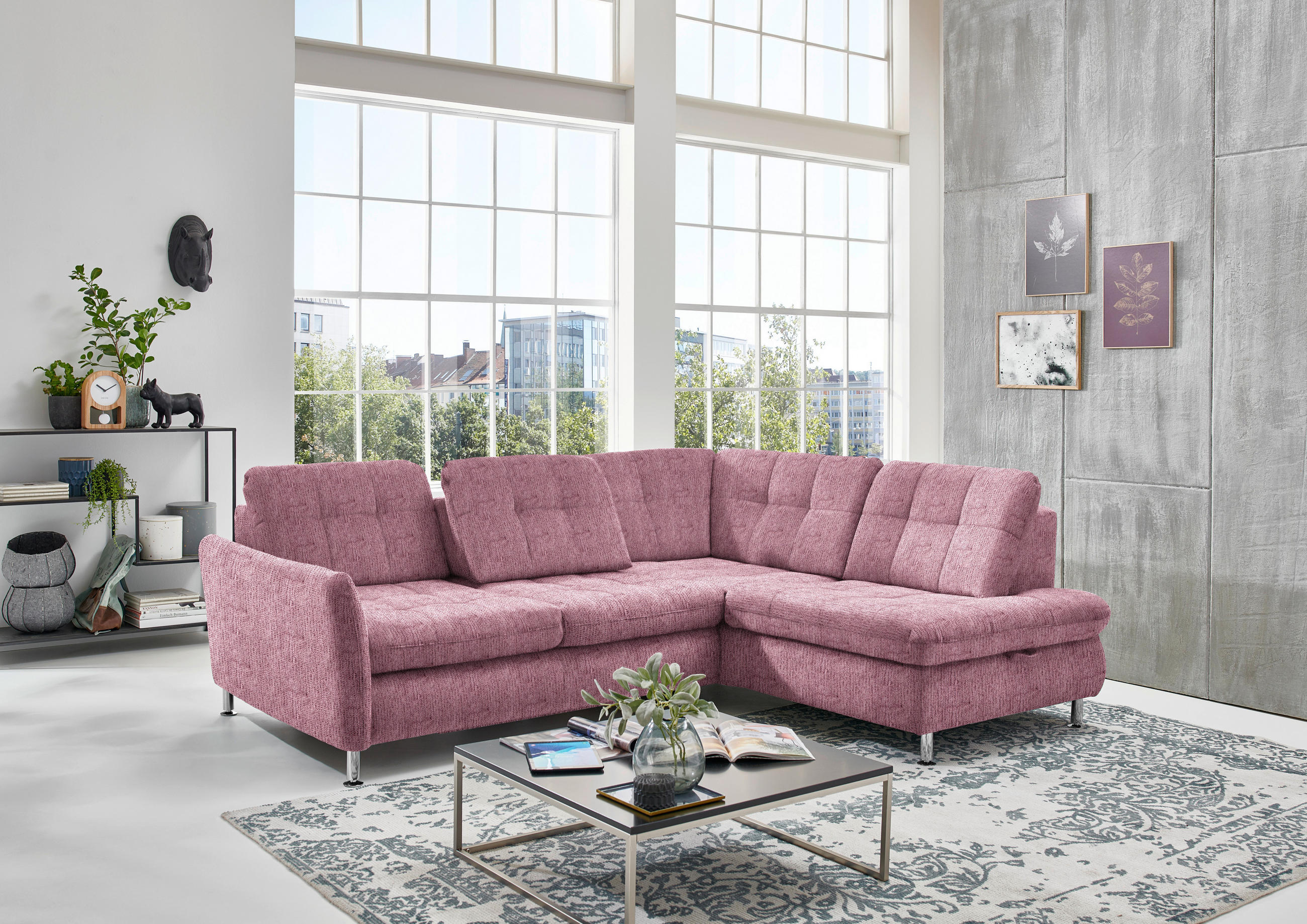 ECKSOFA Rot Webstoff  - Chromfarben/Rot, KONVENTIONELL, Textil/Metall (242/210cm) - Beldomo Style