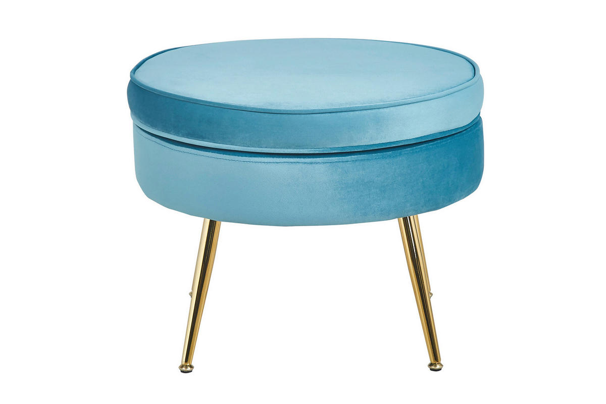 HOCKER in Textil Blau  - Blau/Goldfarben, MODERN, Textil/Metall (52/41/52cm) - Livetastic