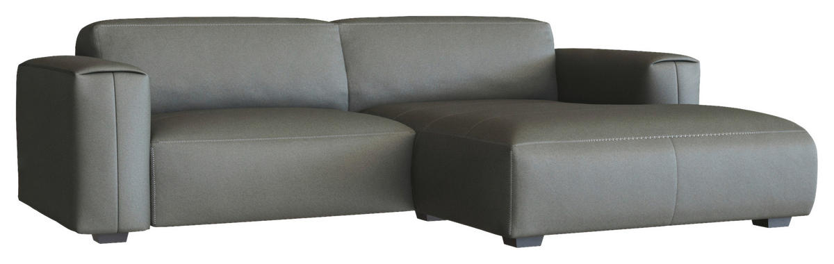 ECKSOFA Dunkelgrau Echtleder  - Dunkelgrau/Schwarz, Design, Leder/Holz (252/171cm) - Livetastic
