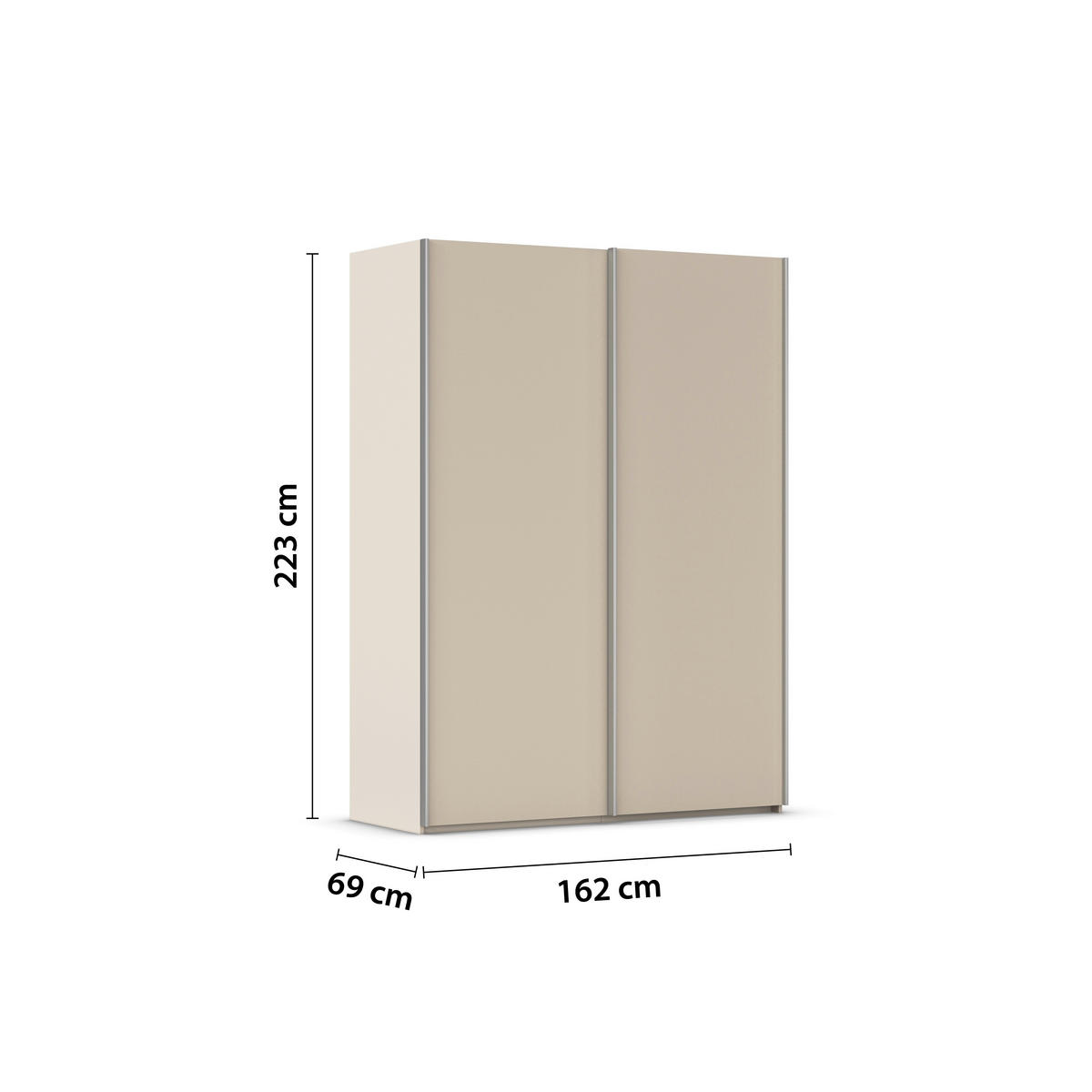 SCHWEBETÜRENSCHRANK 162/223/69 cm,  in Alufarben, Champagner, 2 Tür(en)  - Champagner/Alufarben, Basics, Holzwerkstoff/Metall (162/223/69cm) - Rauch Möbel