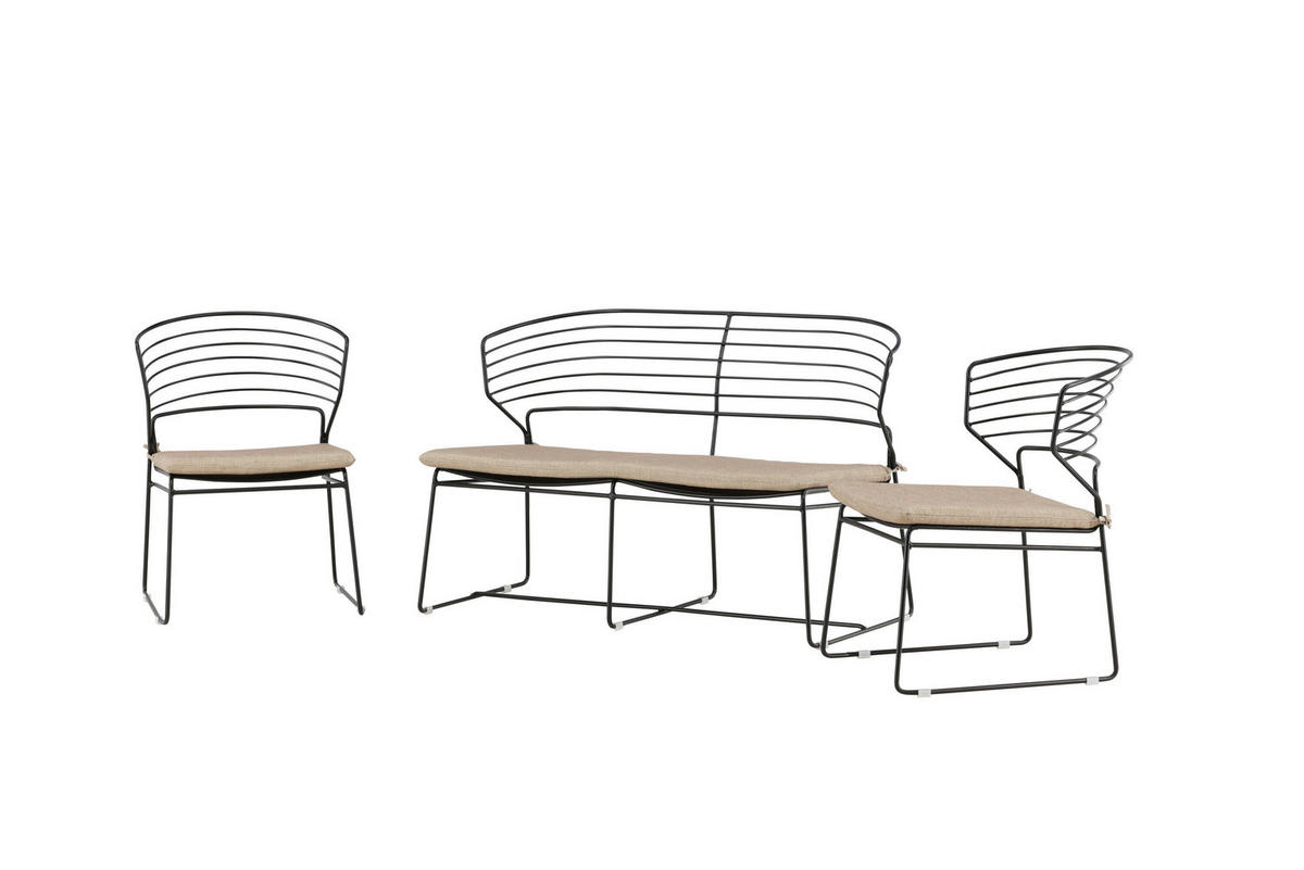 LOUNGEGARNITUR Stahl  - Beige/Schwarz, MODERN, Textil/Metall (110/75,5/65,9cm) - Gardenson