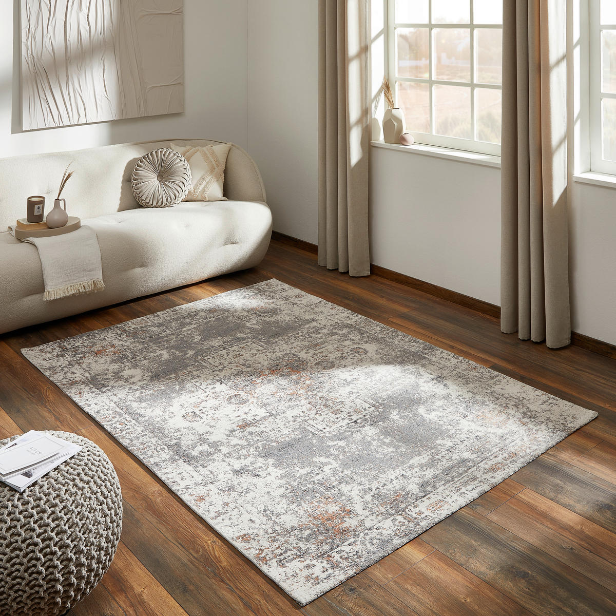 VINTAGE-TEPPICH 120/180 cm Grau  - Grau, Design, Textil (120/180cm) - Novel