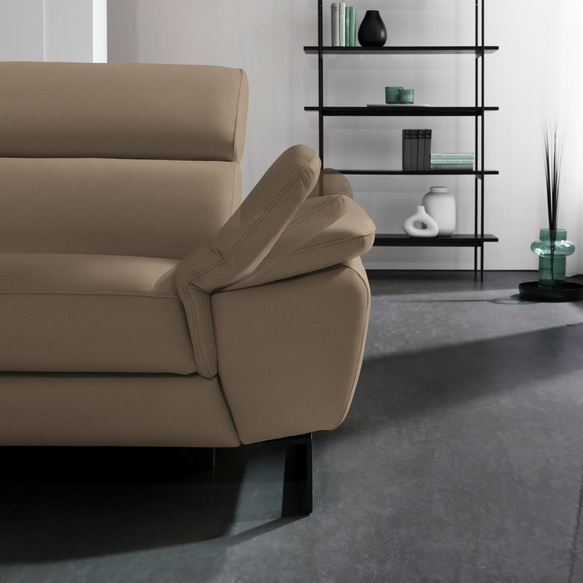 ECKSOFA in Echtleder Hellbraun  - Hellbraun/Schwarz, Design, Leder/Metall (281/225cm) - Celina Home
