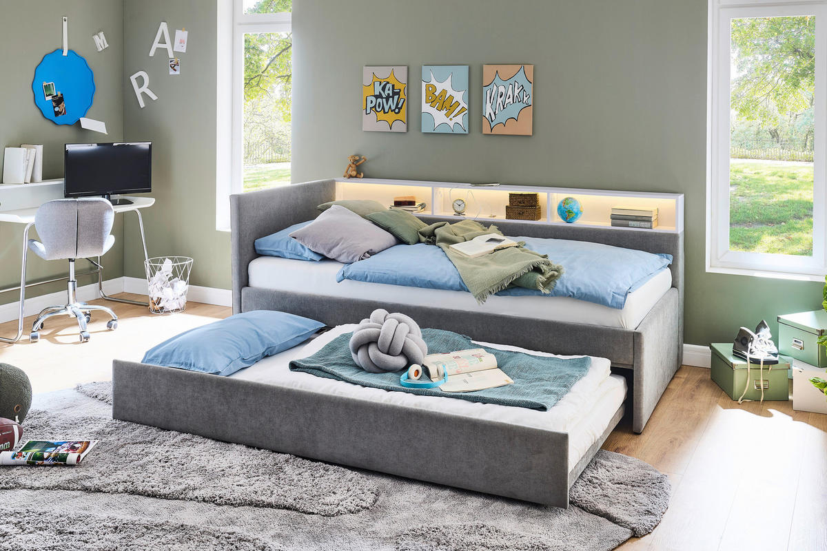 AUSZIEHBETT 120/200 cm,  in Grau, Matratze, Lattenrost  - Grau, MODERN, Holz/Holzwerkstoff (120/200cm) - Stylife