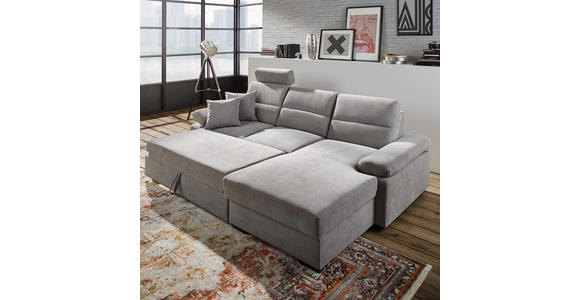 WOHNLANDSCHAFT inkl.Funktionen Hellgrau Webstoff - Dunkelbraun/Hellgrau, Design, Kunststoff/Textil (258/166cm) - Cantus