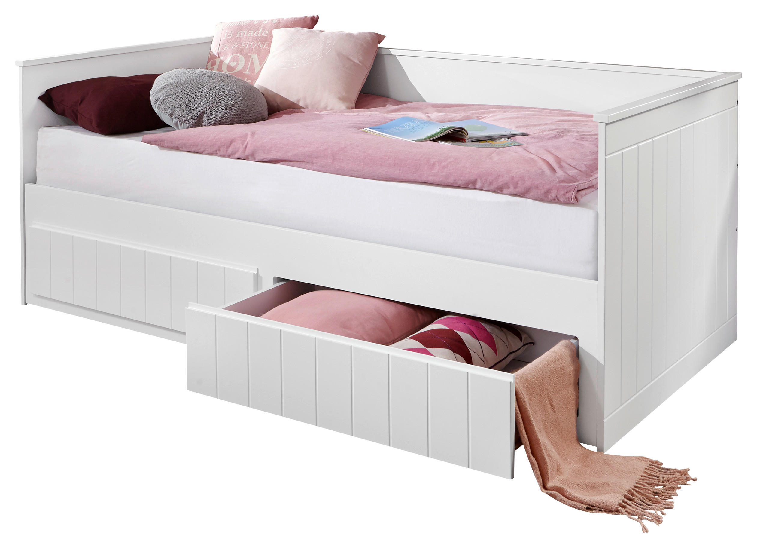 AUSZIEHBETT 180/200 cm  in Weiß  - Weiß, KONVENTIONELL, Holz/Holzwerkstoff (180/200cm) - Carryhome