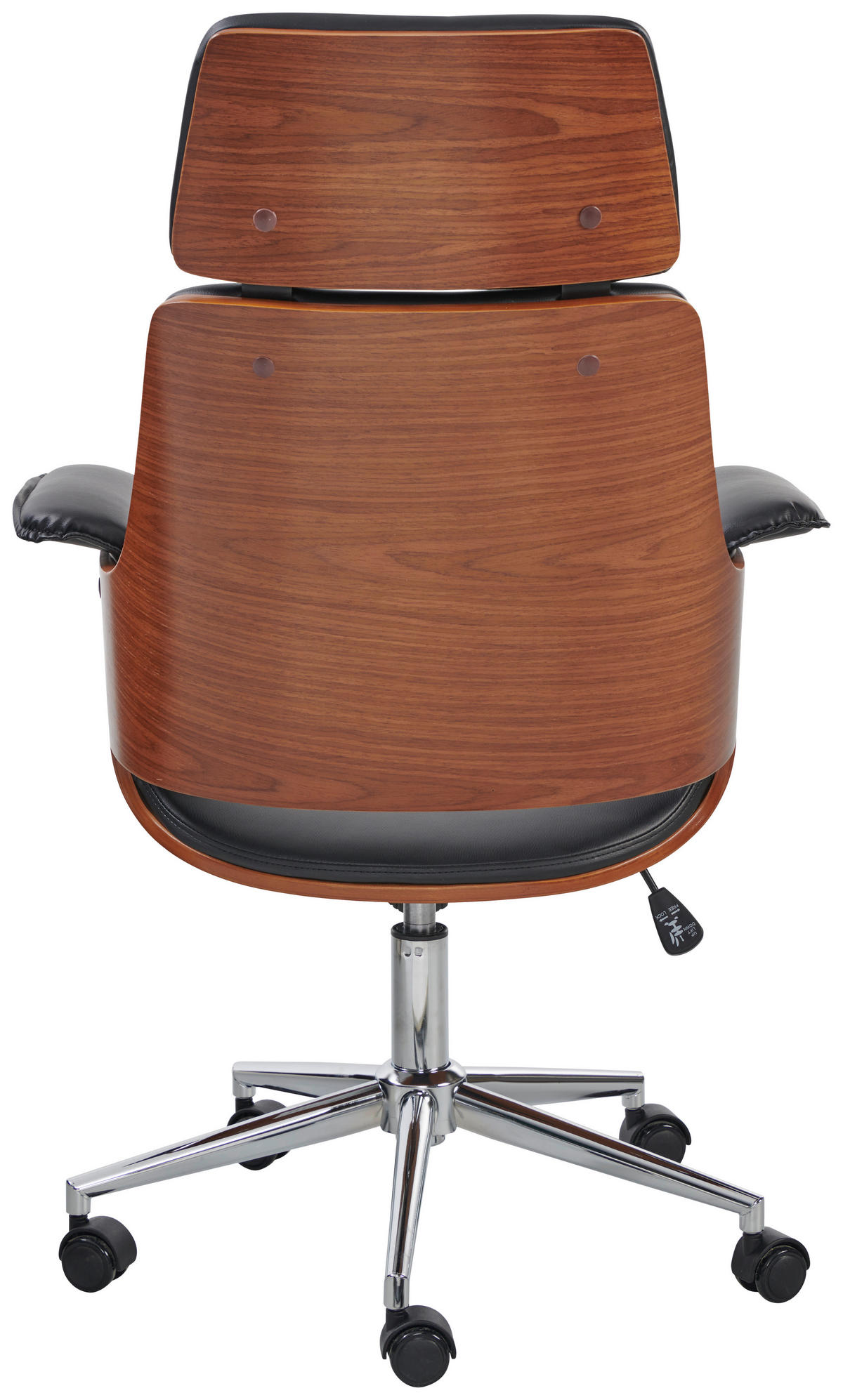 CHEFSESSEL Lederlook Schwarz, Chromfarben, Walnussfarben  - Chromfarben/Walnussfarben, MODERN, Holz/Kunststoff (67/113-123/64cm) - Livetastic