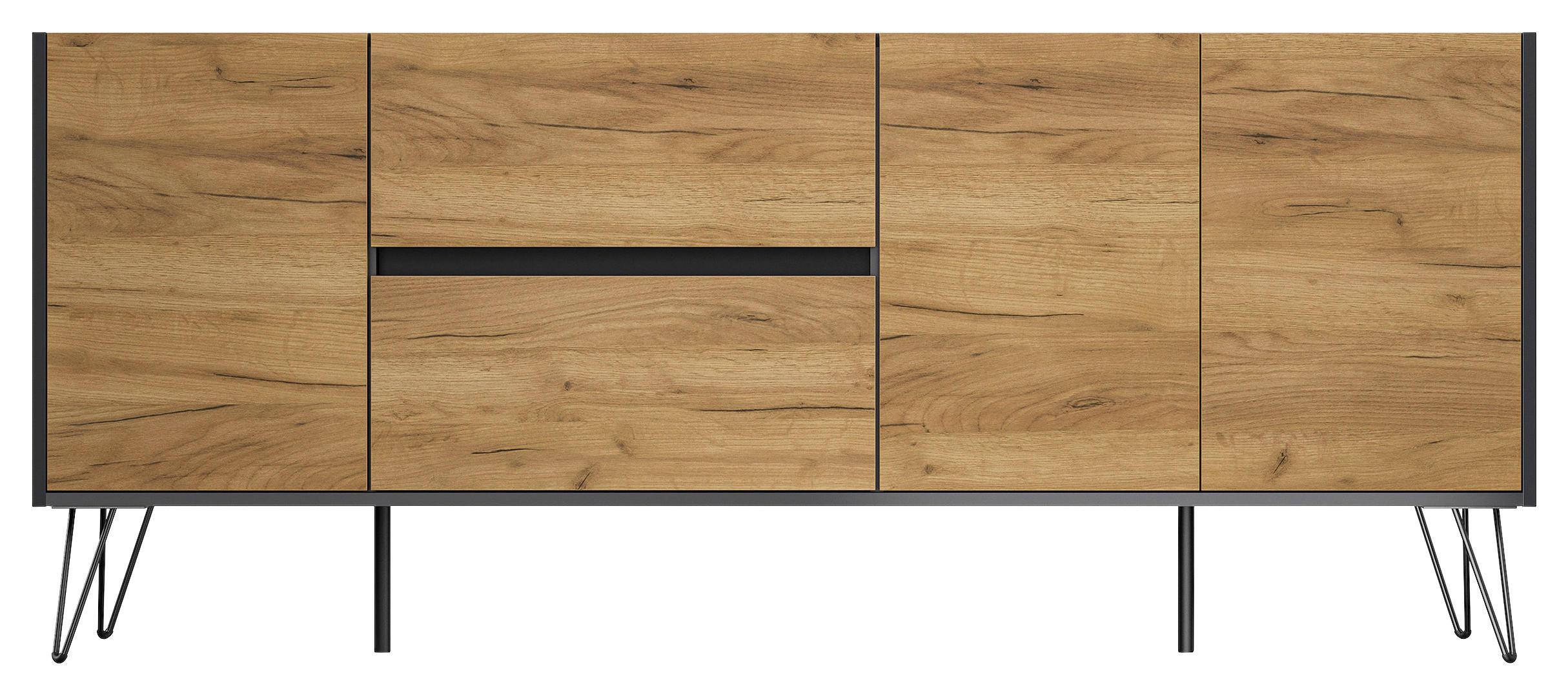 SIDEBOARD Posseik Industrial 177/75,8/42 cm 2 Schublade(n)  - Eichefarben/Graphitfarben, Design, Holzwerkstoff/Metall (177/75,8/42cm) - MID.YOU