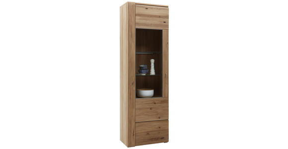 VITRINE Eiche furniert, massiv Eichefarben - Eichefarben/Alufarben, KONVENTIONELL, Glas/Holz (65/205/38cm) - Voleo