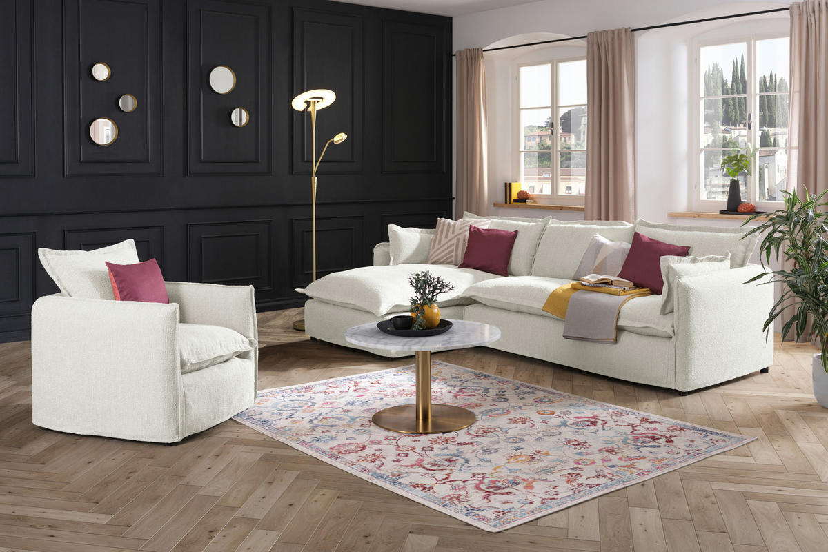 HUSSEN-ECKSOFA Weiß Flachgewebe, Bouclé  - Schwarz/Weiß, Trend, Textil/Metall (165/295cm) - Livetastic