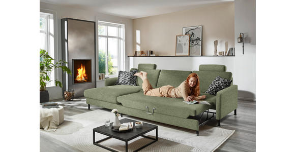 ECKSOFA  in Chenille, Flachgewebe Olivgrün  175/316 cm  - Schwarz/Olivgrün, Design, Textil/Metall (175/316cm) - Dieter Knoll