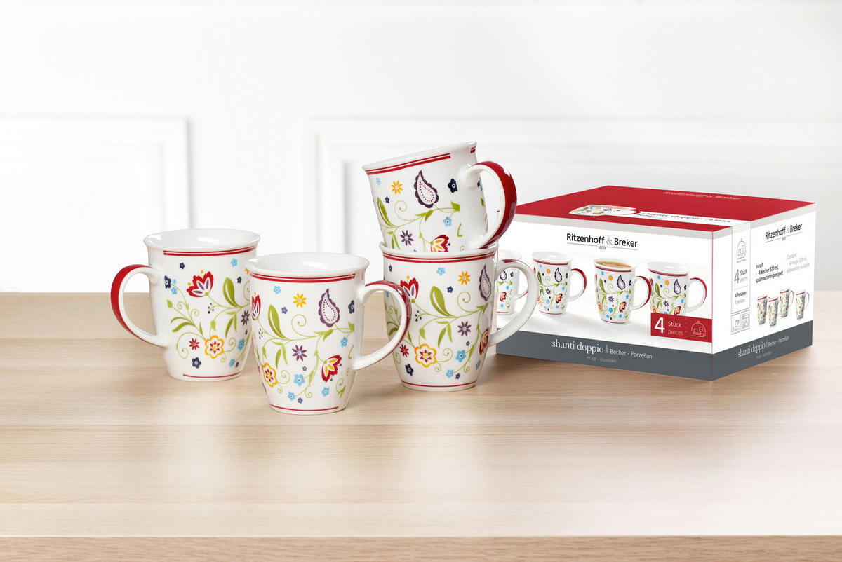 KAFFEEBECHERSET Shanti 4-teilig  - Multicolor/Weiß, KONVENTIONELL, Keramik (0,32l) - Ritzenhoff Breker