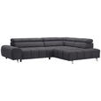 ECKSOFA in Velours Dunkelgrau  295/201 cm  - Dunkelgrau/Silberfarben, Design, Textil/Metall (295/201cm) - Hom`in