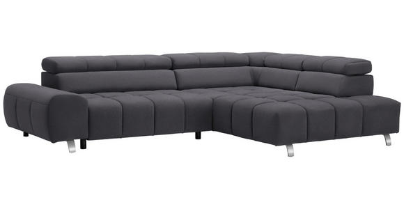 ECKSOFA in Velours Dunkelgrau  295/201 cm  - Dunkelgrau/Silberfarben, Design, Textil/Metall (295/201cm) - Hom`in