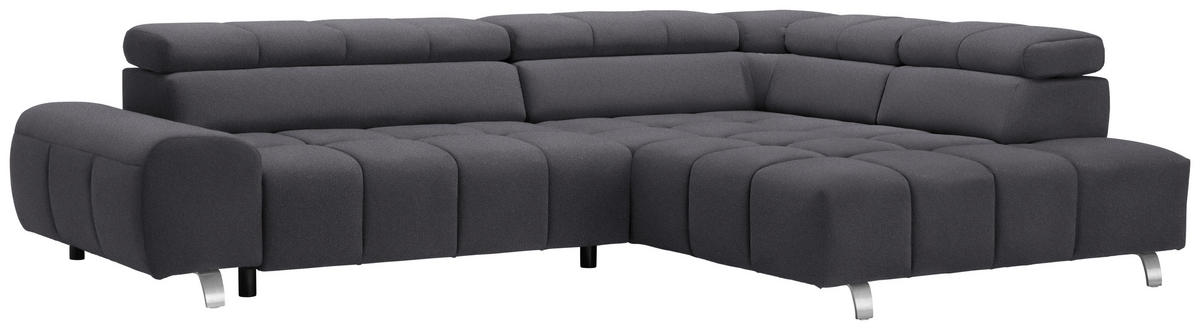 ECKSOFA Dunkelgrau Velours  - Dunkelgrau/Silberfarben, Design, Textil/Metall (295/201cm) - Hom`in