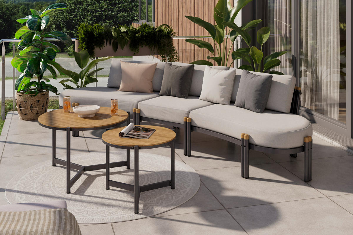 LOUNGE GARNITÚRA 3 részes   295/107/79 cm  - világosszürke/natúr színű, Design, fa/fém (295/107/79cm) - Ambia Garden